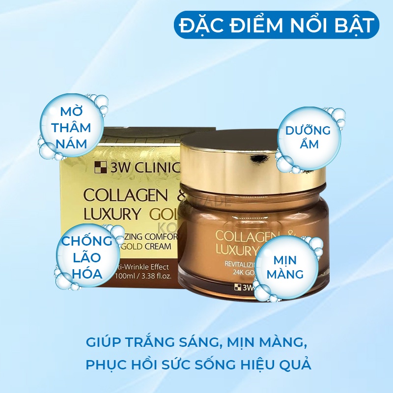 Kem Dưỡng Trắng Da Tinh Chất Vàng 24K 3W Clinic Hàn Quốc Collagen & Luxury 24K Gold Cream 100ml Ngừa Lão Hoá & Dưỡng Ẩm