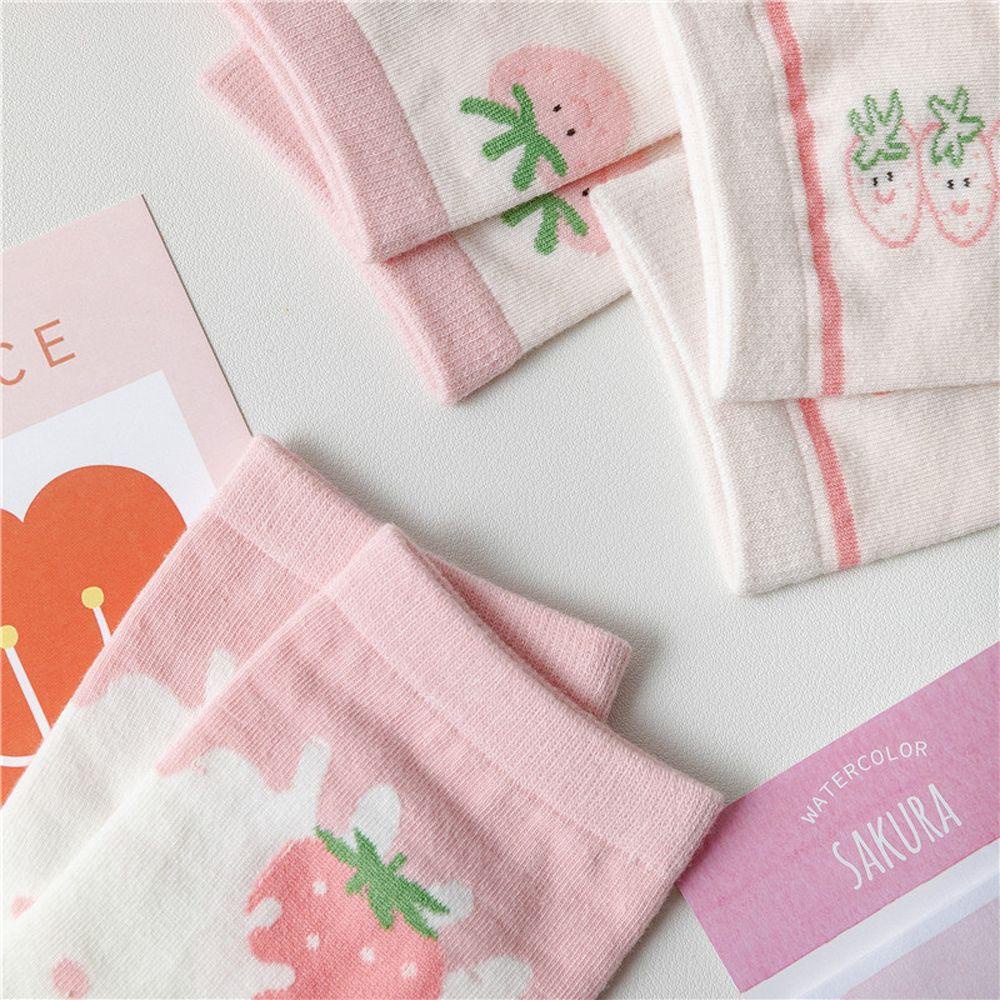 Vớ Thoáng Khí Bốn Mùa Thoáng Khí In Họa Tiết Dâu Tây Màu Hồng Dễ Thương VANES1 Cho Bé Gái