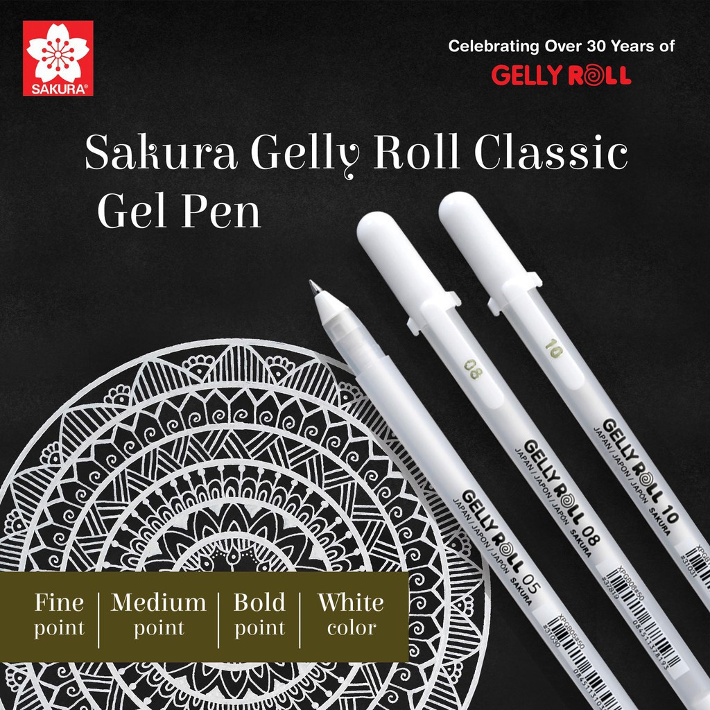 Set 3 bút Gel Sakura Trắng Gelly roll cỡ 05, 08,10