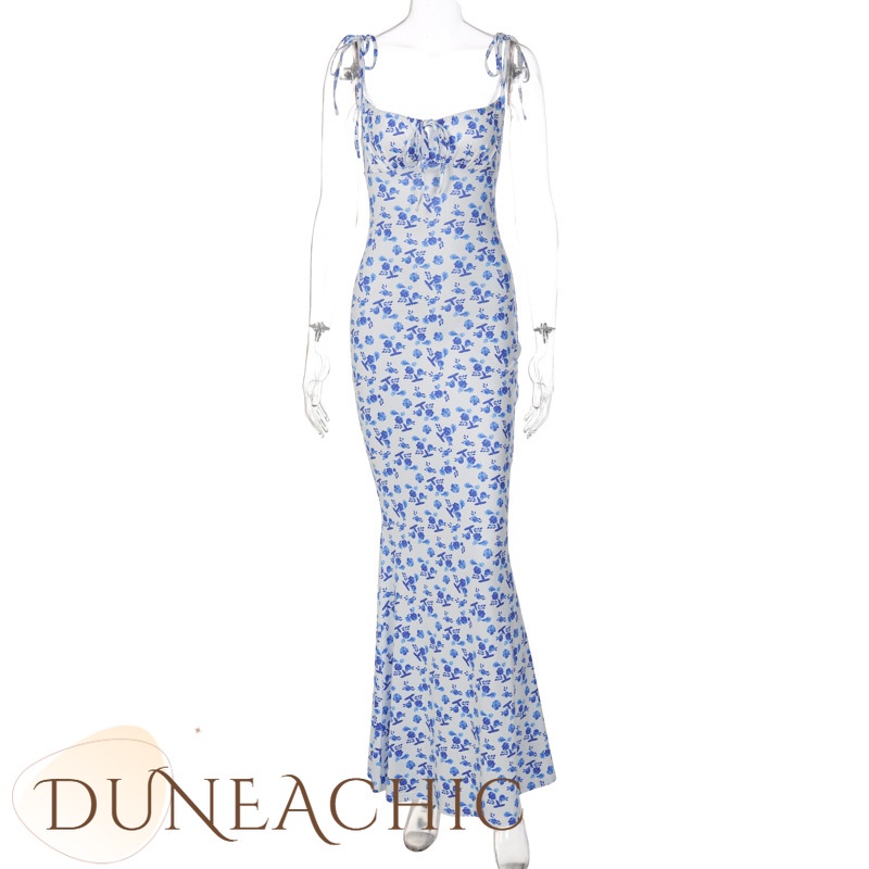 DUNEA Đầm Hai Dây Họa Tiết Hoa Xinh Xắn Cho Nữ