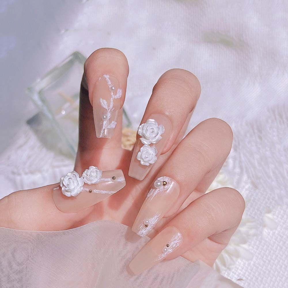 Phụ Kiện Trang Trí Móng Tay Hình Hoa Trà Đính Đá Xinh Xắn