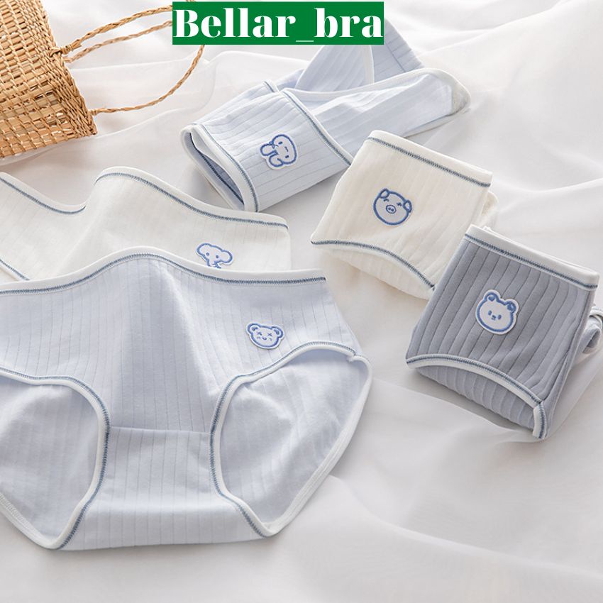 Quần lót nữ cotton kẻ sọc co dãn, quần chíp hình thú siêu xinh mềm mịn Bellar_bra L861