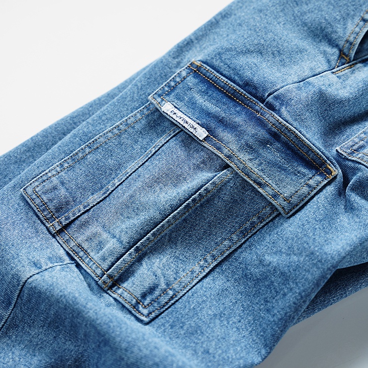 OWL BRAND ® CARGO RELAX JEANS - Quần jeans nam, dài túi hộp ống rộng / Xanh - OWL111021