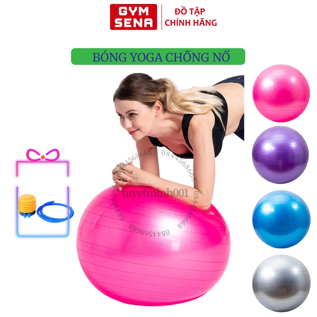Bóng hơi tập gym yoga trơn 55cm 65cm, 75 cm có tặng kèm bơm chân