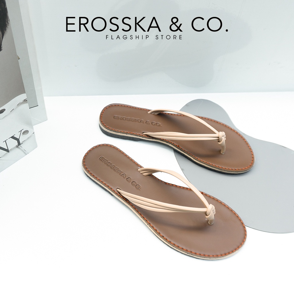 Erosska - Dép nữ đế bệt thời trang 2022 xỏ ngón cao 1cm màu nude - DE048