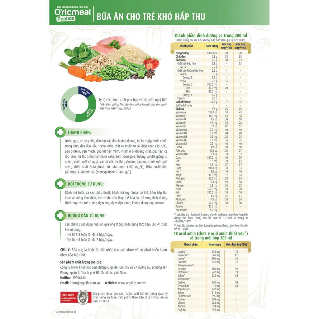 Soup uống dinh dưỡng dễ hấp thu, tăng miễn dịch cho trẻ dị ứng sữa & đậu nành Oricmeal Peptide 36 hộp