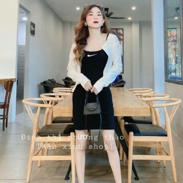 Sét Váy Thun 2 Dây Kèm Áo Khoác Ngoài Trắng Tăm 💖FREESHIP💖Sét Váy Lên Dáng Đẹp