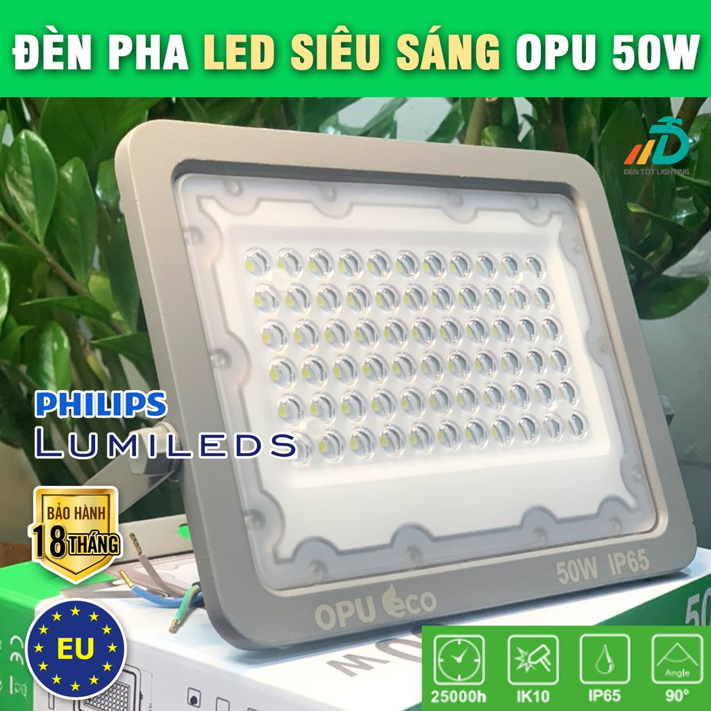 Đèn Pha Led Ngoài Trời Siêu Sáng OPU Eco 50W - Đèn Pha Chip Led Philips, Chống Nước, Siêu Tiết Kiệm Điện