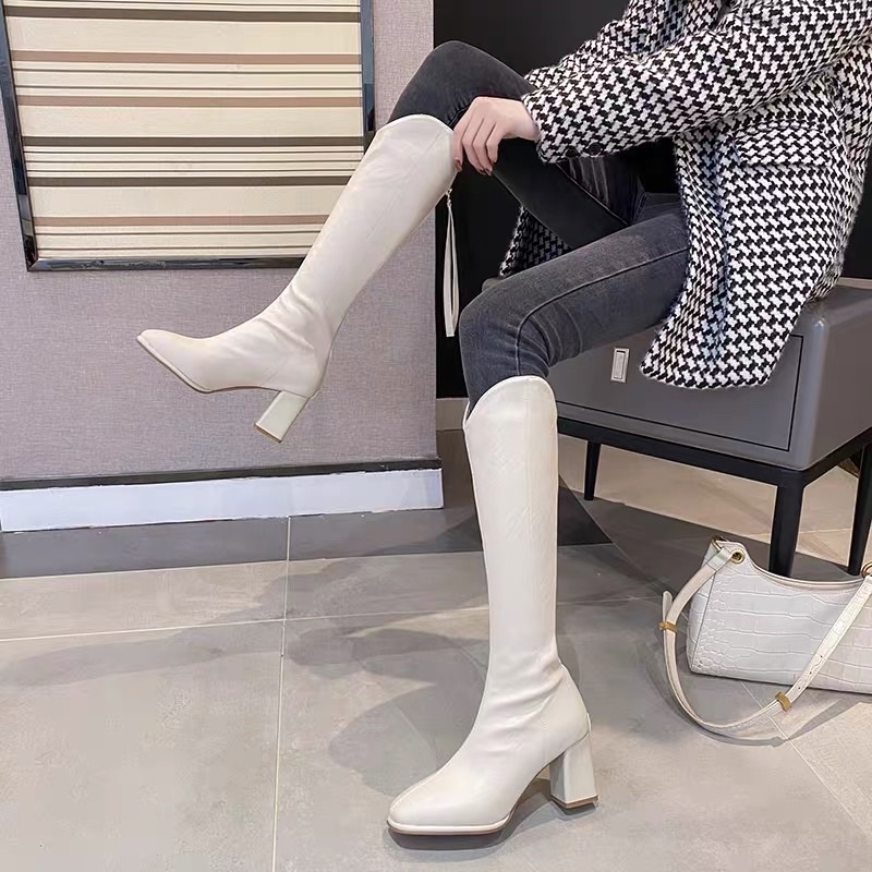 [ Sẵn đủ sz Đen 35,36,37,38,39, Be 37,39 _Video thật ] Order Boots cổ V cao nâng gót  dành cho các bạn gái | BigBuy360 - bigbuy360.vn