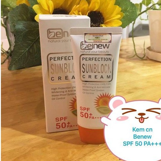 Kem Chống Nắng Kiềm Dầu Lên Tông Không Nhờn Dính BENEW PERFECTION SUN BLOCK CREAM SPF 50 PA +++ Hàn Quốc 50ml