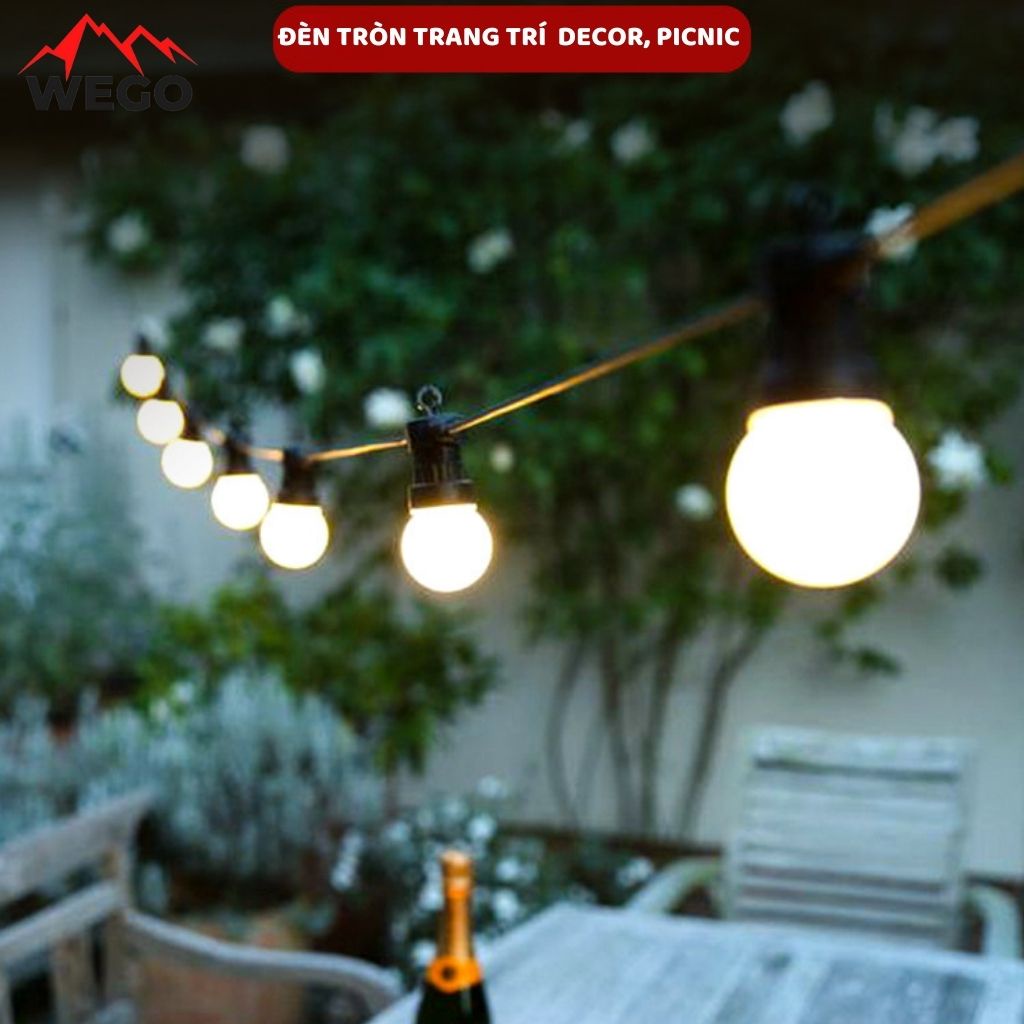 Đèn dây bóng tròn, đèn led trang trí decor phòng, lều dã ngoại, ngoài trời thông minh sử dụng pin sạc- WEGO