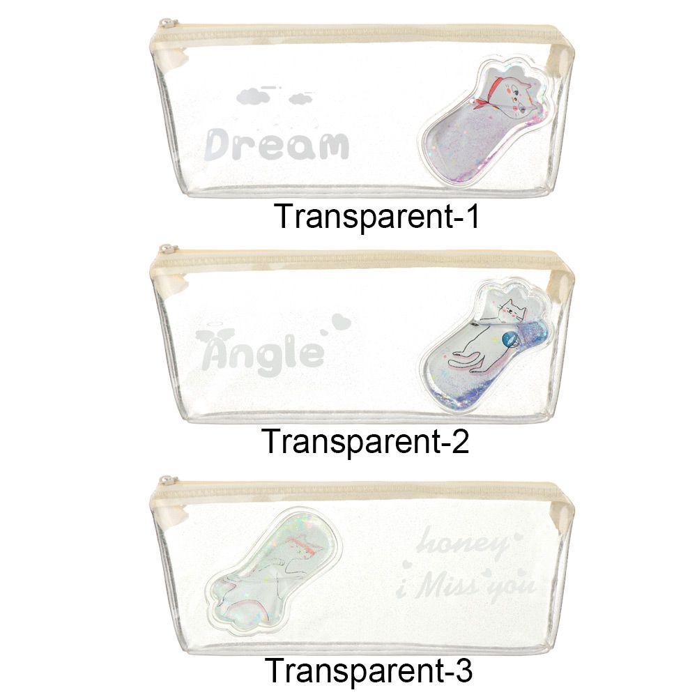 Túi đựng bút/ mỹ phẩm họa tiết hoạt hình phối kim tuyến nước màu trong suốt xinh xắn