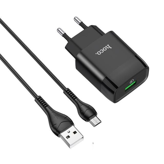 Bộ sạc Hoco C72Q MIcro USB, hỗ trợ sạc nhanh 3A, PD 18W, tương thích với nhiều thiết bị điện thoại Samsung/Xiaomi/Oppo,.