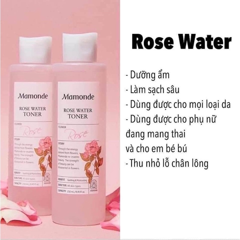 Nước hoa hồng Mamonde Rose Water Toner không cồn