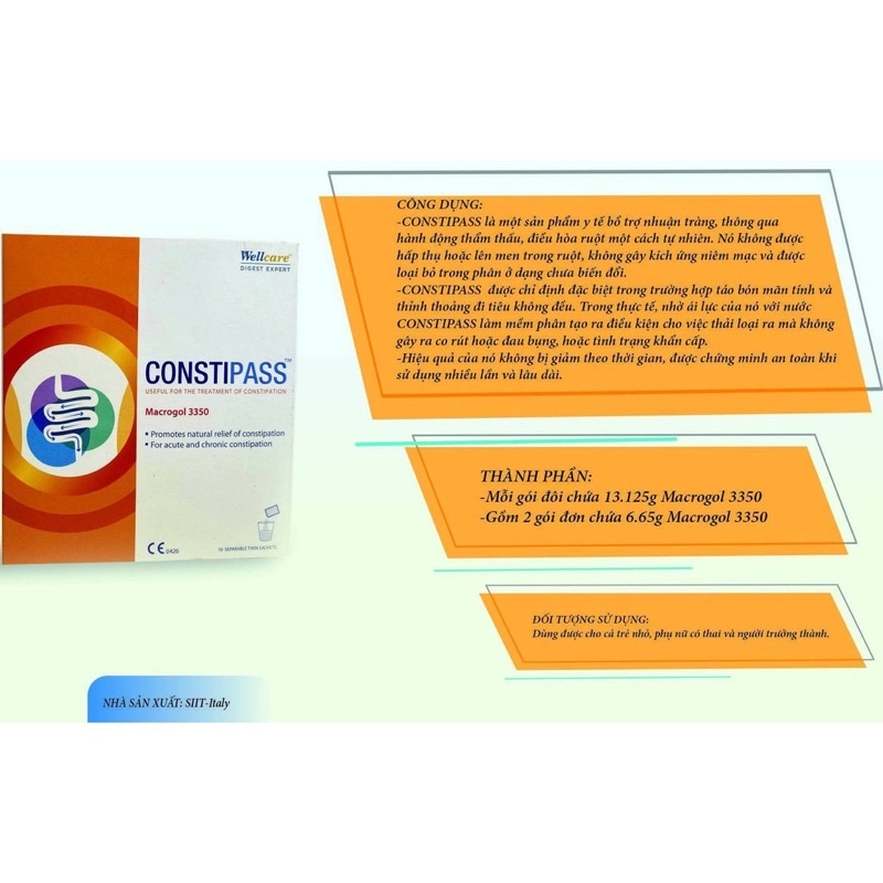 [Chính Hãng] CONSTIPASS macrogol nhuân tràng làm mềm phân hết tao bón cho trẻ em và người lớn hộp 20 gói