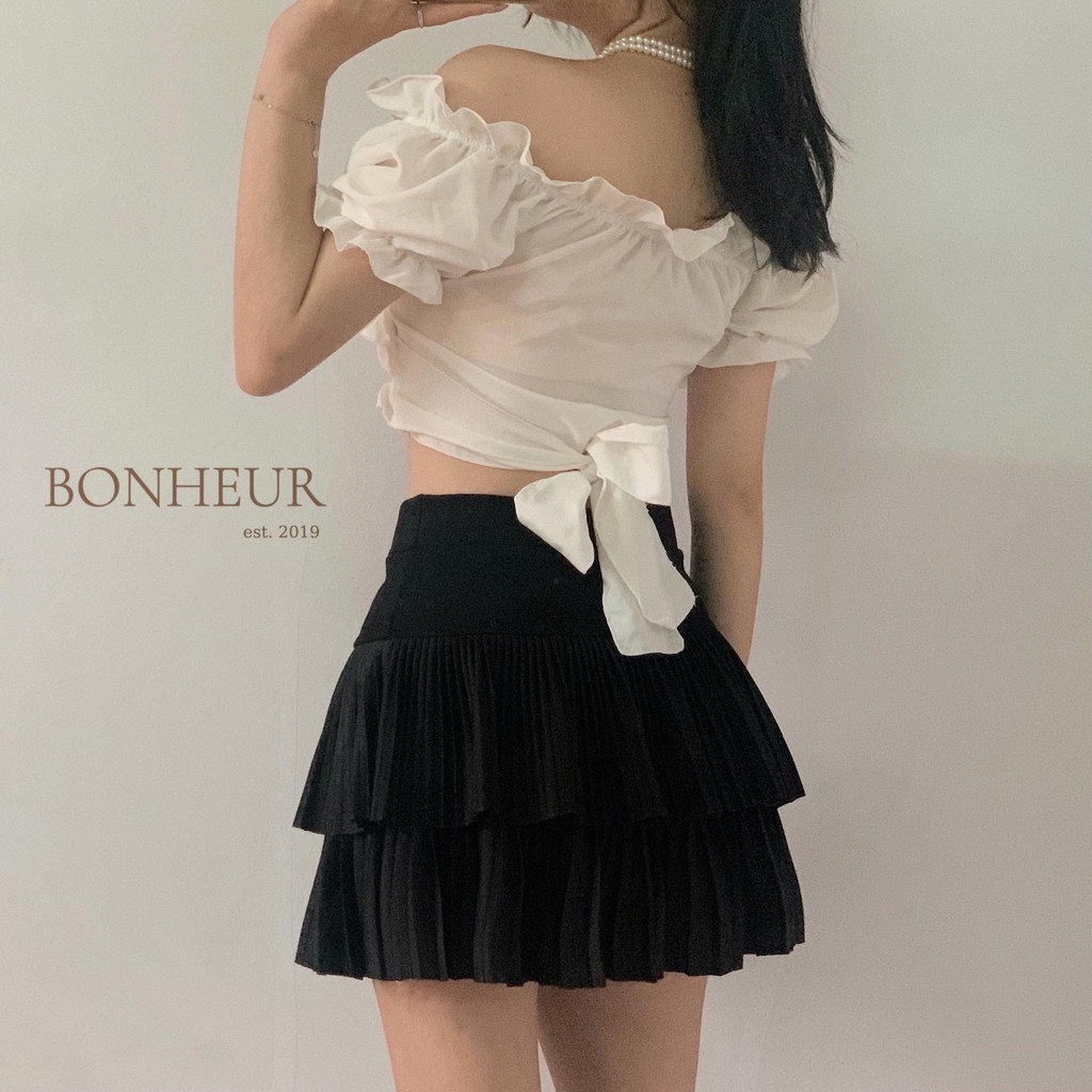 Áo croptop nữ vạt chéo nhún bồng cổ V bồng bềnh sang chảnh style ulzzang - AO04