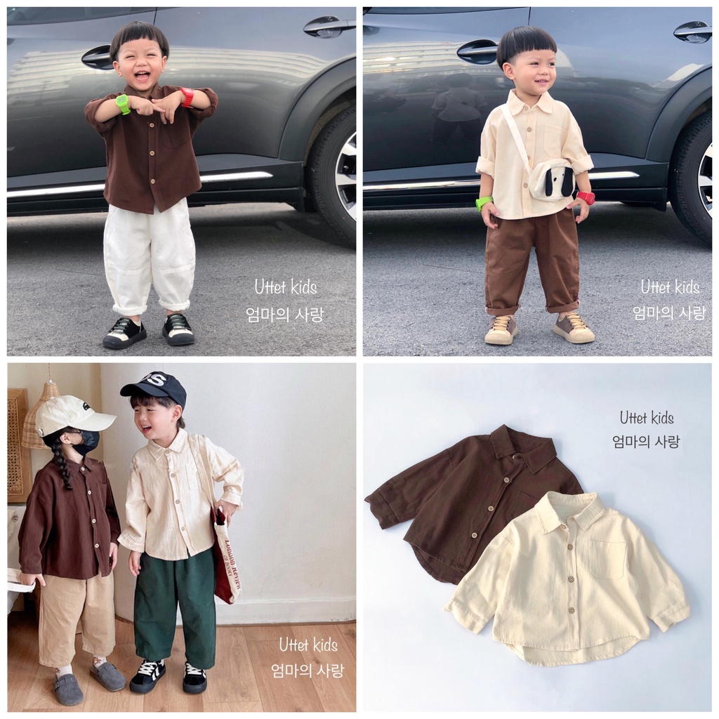 ÁO SƠ MI TRƠN CHO BÉ GÁI VÀ BÉ TRAI PHONG CÁCH HÀN QUỐC FORM CHUẨN RẤT ĐẸP 2283