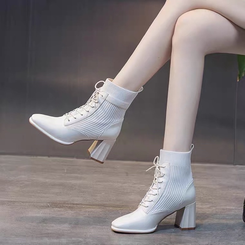 Order_ Boots da phối cổ len đế trụ 7cm siêu xinh