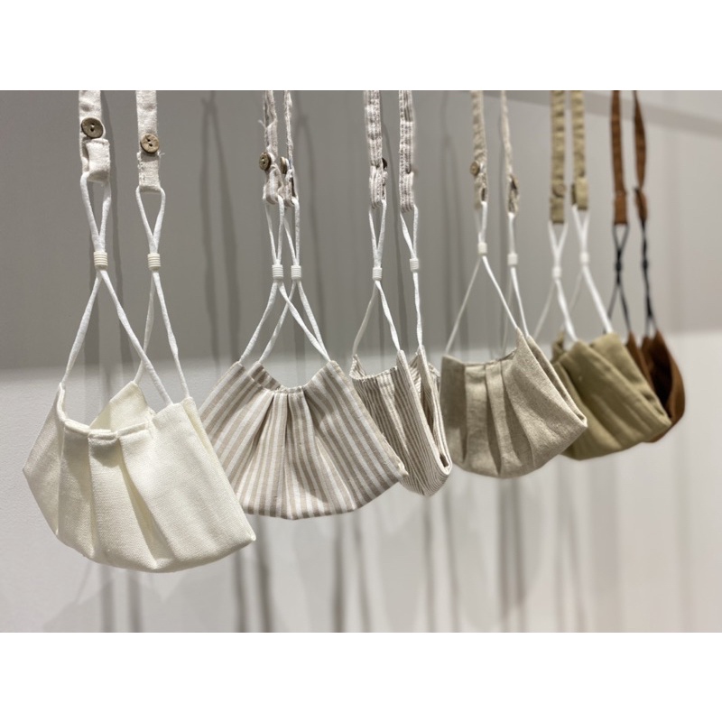 KHẨU TRANG VẢI LINEN 3 LỚP  - KÈM DÂY ĐEO