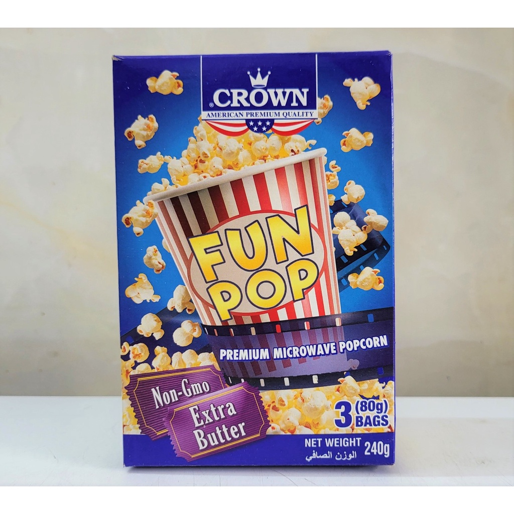 [Hộp 240g – VỊ BƠ] BẮP NỔ (BỎNG NGÔ) VỊ BƠ [USA] CROWN Extra Butter Premium Microwave Popcorn (halal) (tgc)
