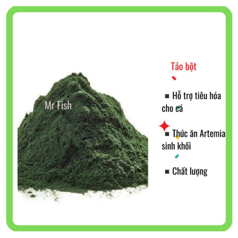 Tảo bột Spirulina 50g/100g-Thức ăn cá tép cảnh - Thức ăn nuôi Artemia sinh khối, bobo - Nuôi cá bột - Mr Fish