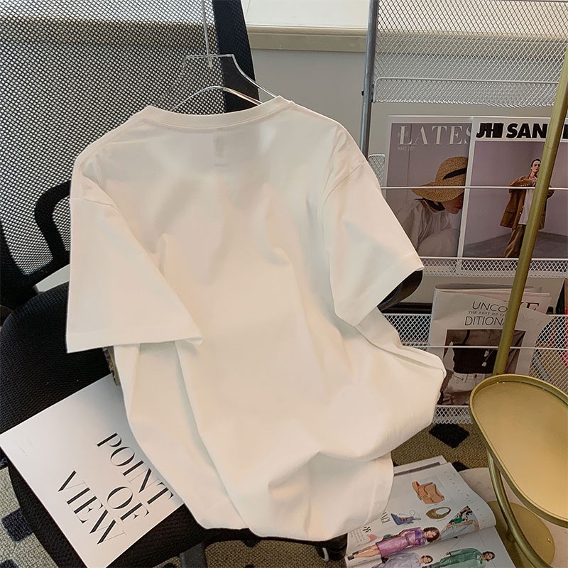 Áo thun HIIXIIVI 100% cotton tay ngắn cổ tròn in chữ thời trang mùa hè phong cách Hàn Quốc dành cho nữ 2022