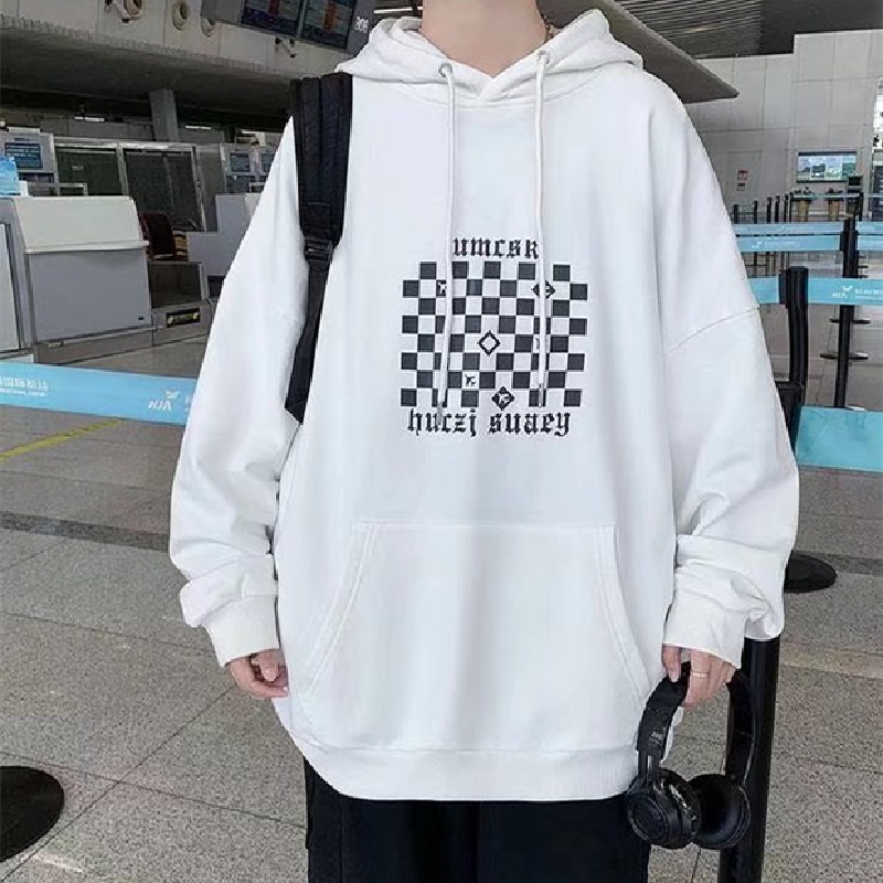 Áo hoodie tay dài dáng rộng in họa tiết kẻ sọc phong cách hip hop đường phố Hàn Quốc thời trang thu đông cho nam size M-5XL