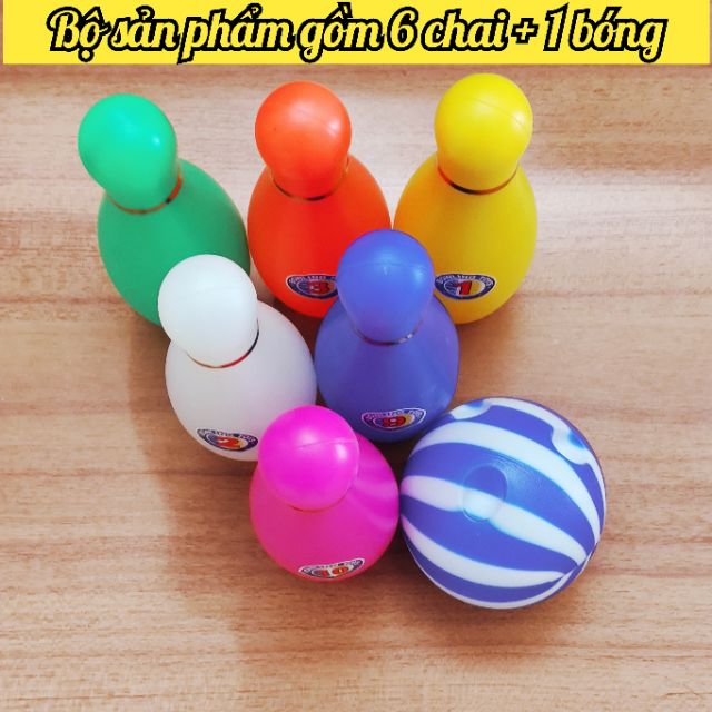 Bộ đồ chơi bowling chai lớn 22cm (6 chai và 1 bóng) Sản xuất tại Việt Nam