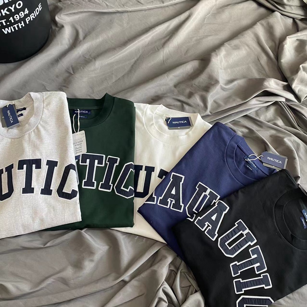 NAUTICA Áo Thun Tay Ngắn Dáng Rộng Thêu Chữ nautica Notika Hasegawa Phong Cách Nhật Bản