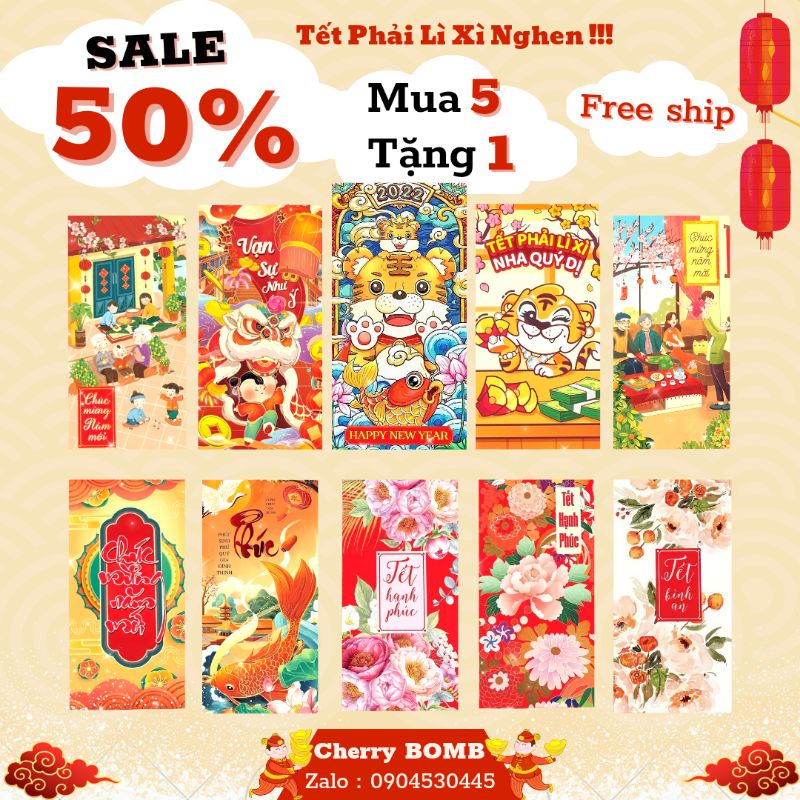 Bao Lì xì Mẫu Hoạt Hình Đáng Yêu - Xấp 6 Cái