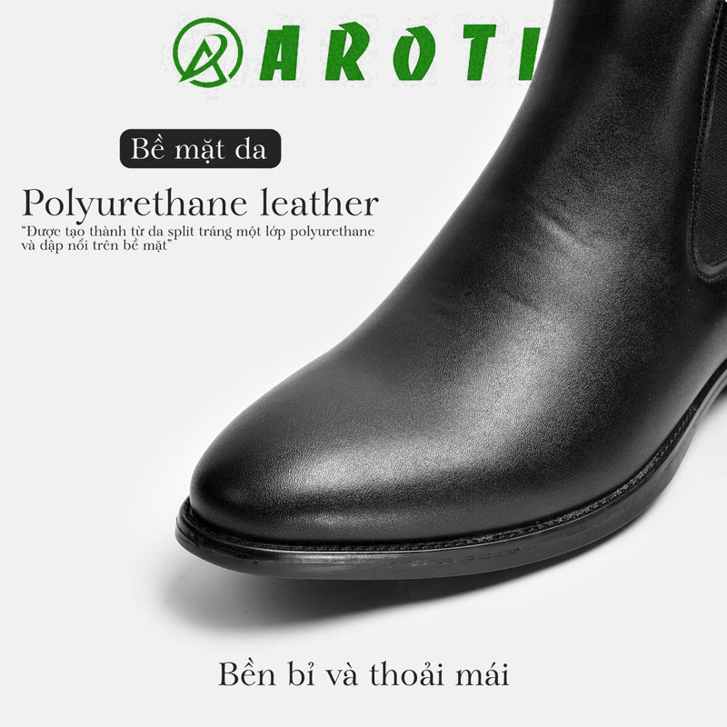 Giày Chelsea Boots Classic AROTI Da cao cấp, đế cao su 3cm CB549 NHÁM CHUN