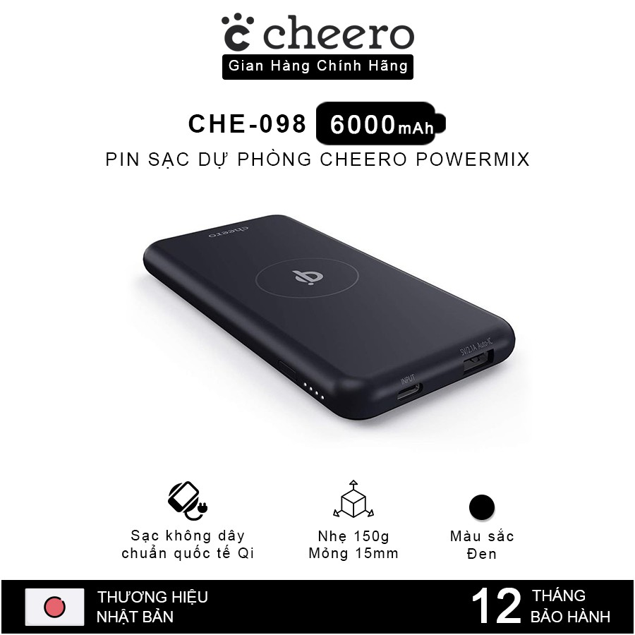 Pin Sạc Dự Phòng Không Dây Cheero CHE-098 6000mAh - Hàng Chính Hãng