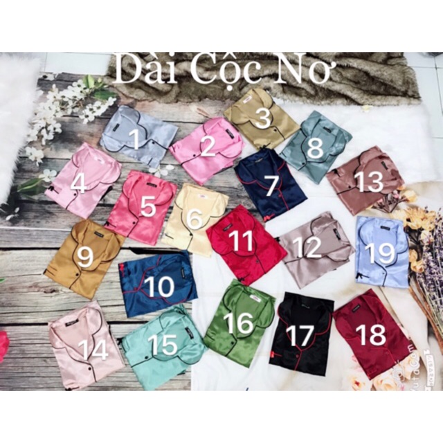 đồ bộ pijama phi lụa mặc nhà dài cộc nơ