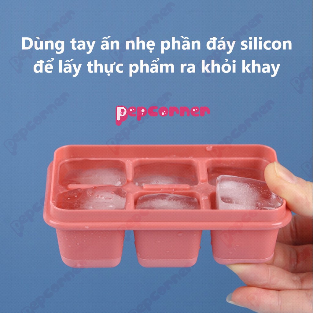 Khay trữ đông đồ ăn dặm, làm đá lạnh có nắp đậy chất liệu silicon + PP an toàn cho bé và gia đình