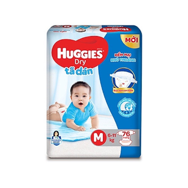 Bỉm - Tã dán Huggies size M76+10=86 miếng (Cho bé 6 - 11kg) MẪU MỚI BỌC KÉN CON TẰM