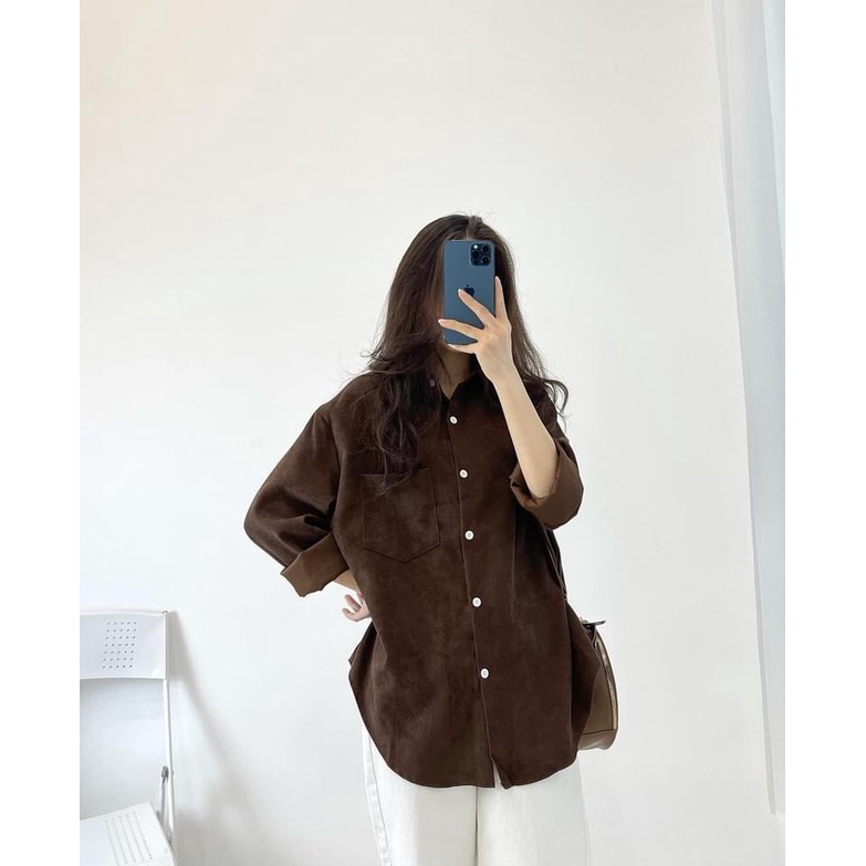 Áo sơ mi nhung tăm ulzzang dáng rộng phong cách hàn quốc Zinti Store SM05