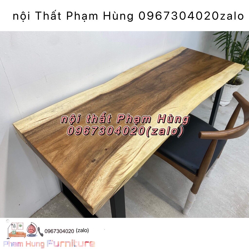 Bàn me tây dài gỗ tự nhiên nguyên khối giá theo kích thước tặng kèm chân sắt