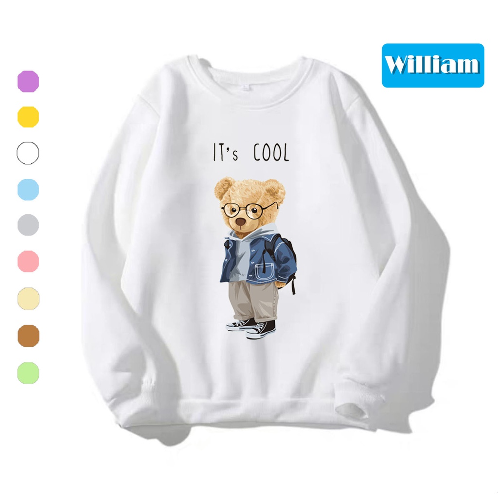 Áo sweater nam nữ in hình Gấu dễ thương chất nỉ dày dặn, hợp làm áo cặp William - DS175