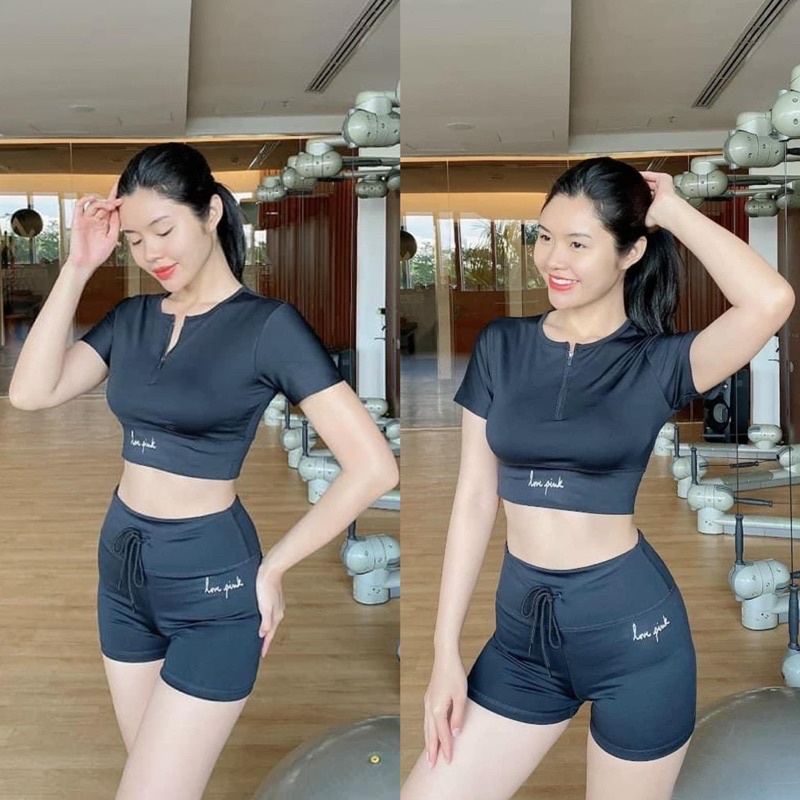 set đùi chữ Love Pink tập gym yoga