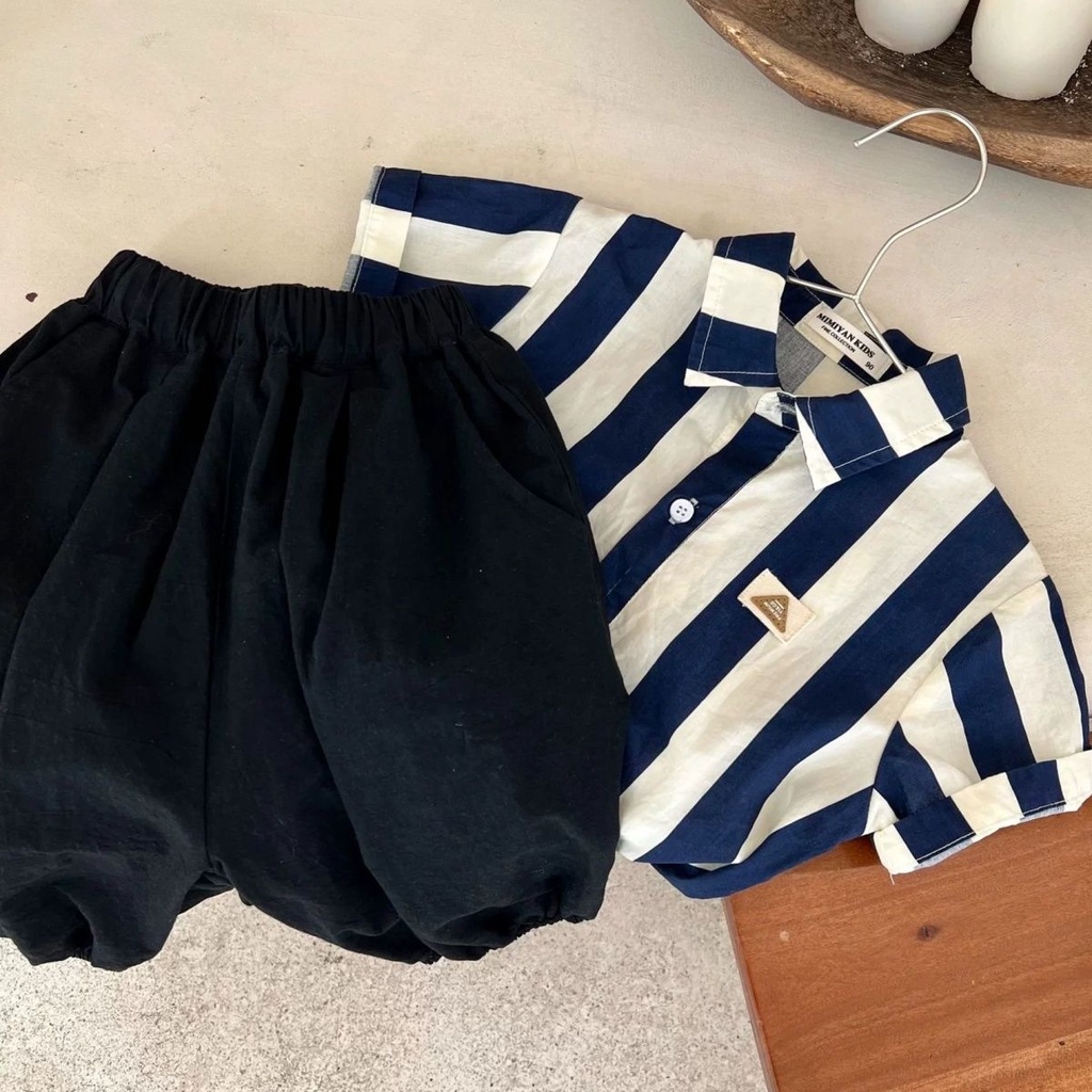 Áo Sơ Mi Ngắn Tay Họa Tiết Kẻ Sọc Thời Trang Mùa Hè Cho Bé Trai / Gái