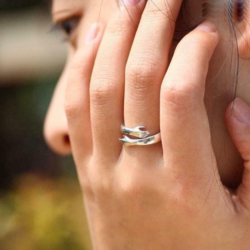 Nhẫn đeo ngón tay dạng hở hình hai bàn tay đan vào nhau có thể điều chỉnh được phong cách cổ điển cho nam và nữ