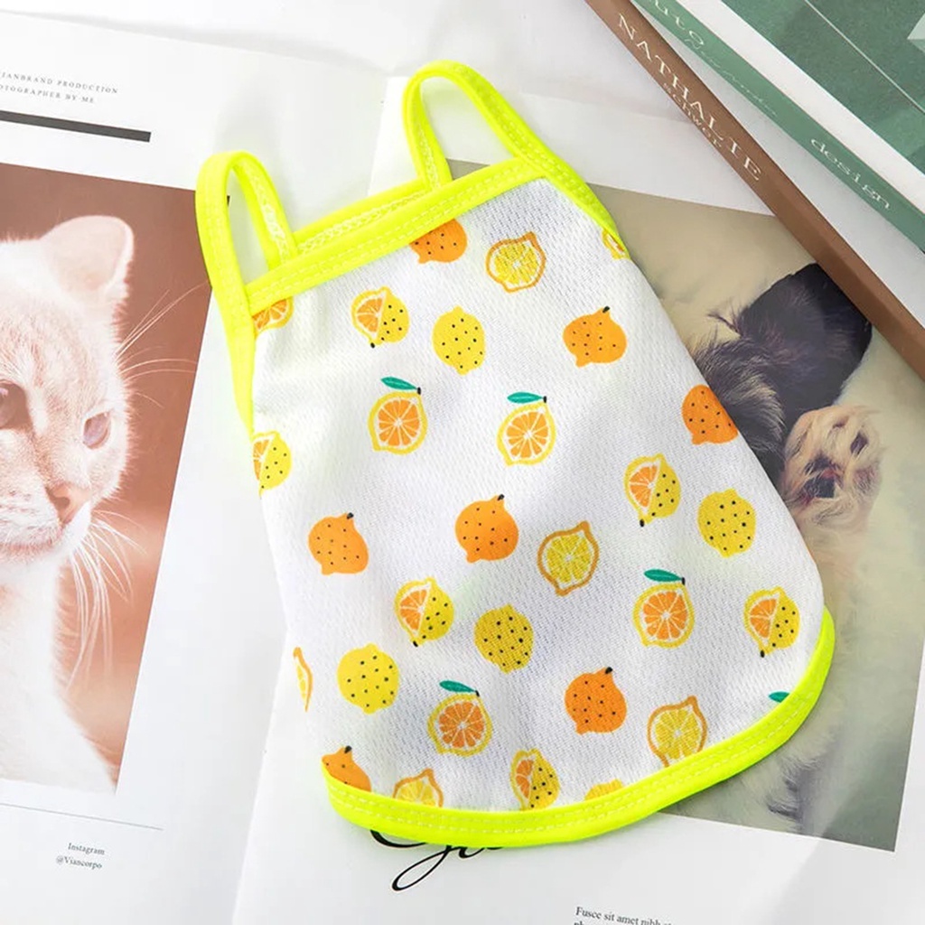 Áo hai dây vải polyester in họa tiết trái cây hoạt hình thoáng khí dành cho thú cưng