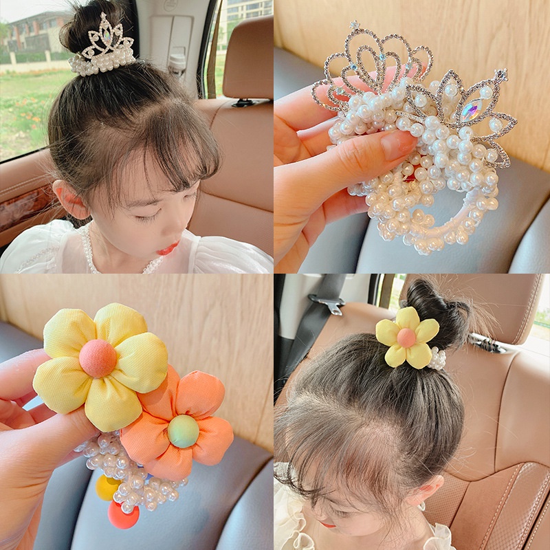 Dây Cột Tóc Hình Vương Miện Đính Ngọc Trai Phong Cách Hàn Quốc Mới Cho Bé Gái