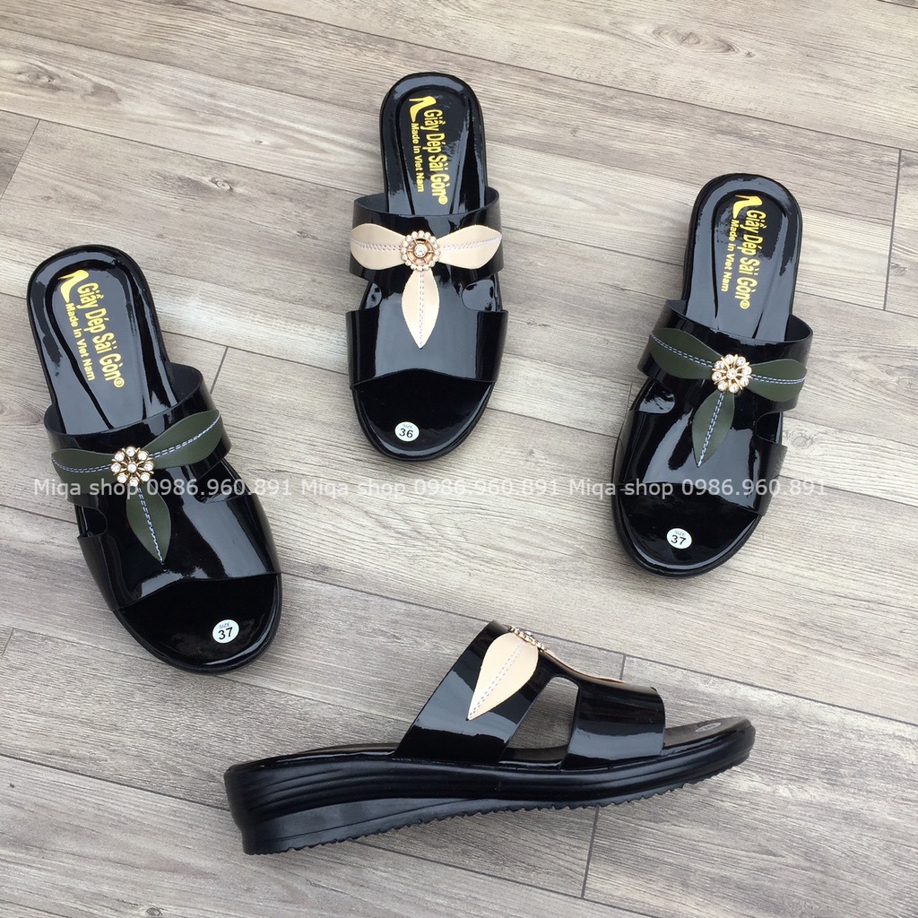 ( Size Ngoại Cỡ 36 - 42) Dép 3P Đính Lá - Dép Nữ Trung Niên Nhẹ, Êm Cho Mẹ, Cho Bà