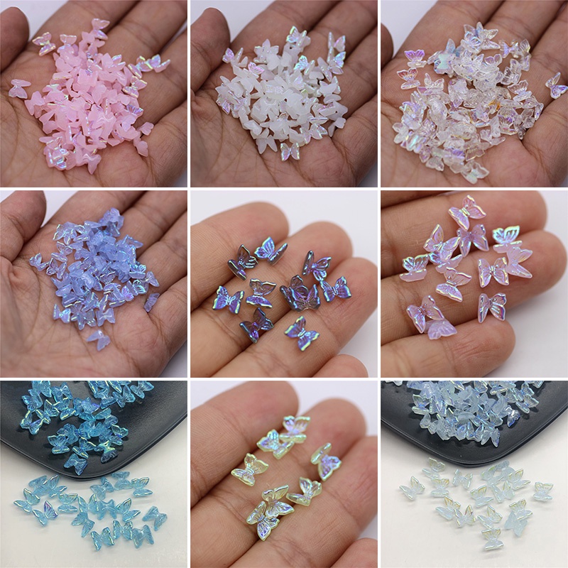 Set 50 Hạt Charm Không Lỗ 6mm Hình Bướm Làm Móng Nghệ Thuật