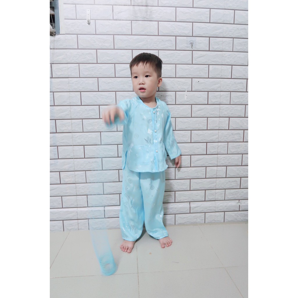 Bộ bà ba gấm lá tre Thái Tuân cho bé trai, bé gái
