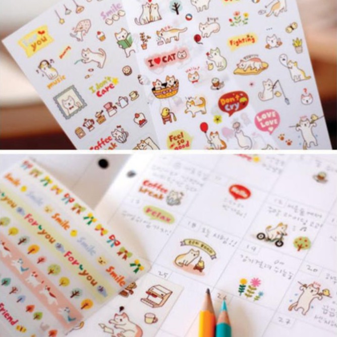 Set 6 sticker trang trí cute - Bộ 6 tấm hình dán sticker trang trí nhiều mẫu mèo thỏ gia đình