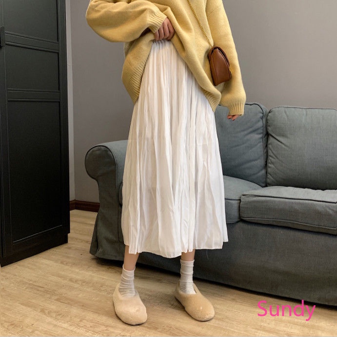 Chân Váy Xếp Ly Lưng Cao Màu Sắc Xinh Xắn Phong Cách Hàn Quốc Cho Nữ