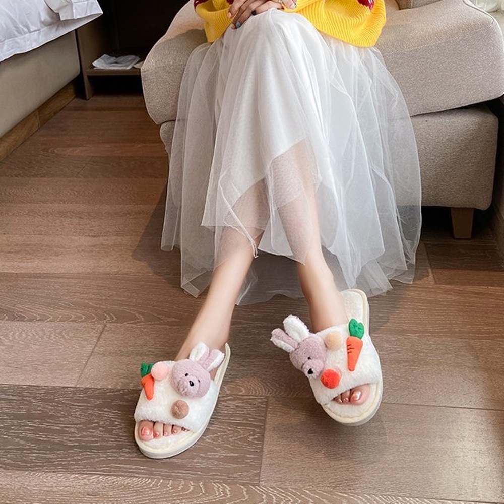 Dép bông thỏ siêu êm chân, dép đi chơi, sử dụng trong nhà vào mua đông ấm áp