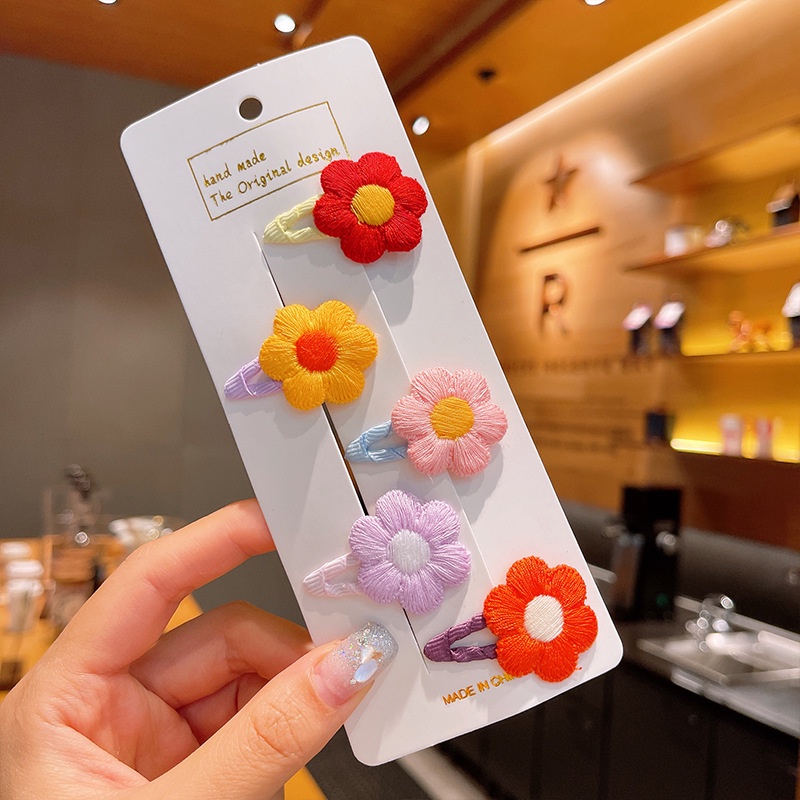 Set 5 Kẹp Tóc Hình Nơ / Bông Hoa Nhiều Màu Sắc Dễ Thương Cho Bé Gái